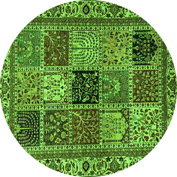 Ahgly Company Indoor Round Abstract Green Modern Area Rugs, 4' Round