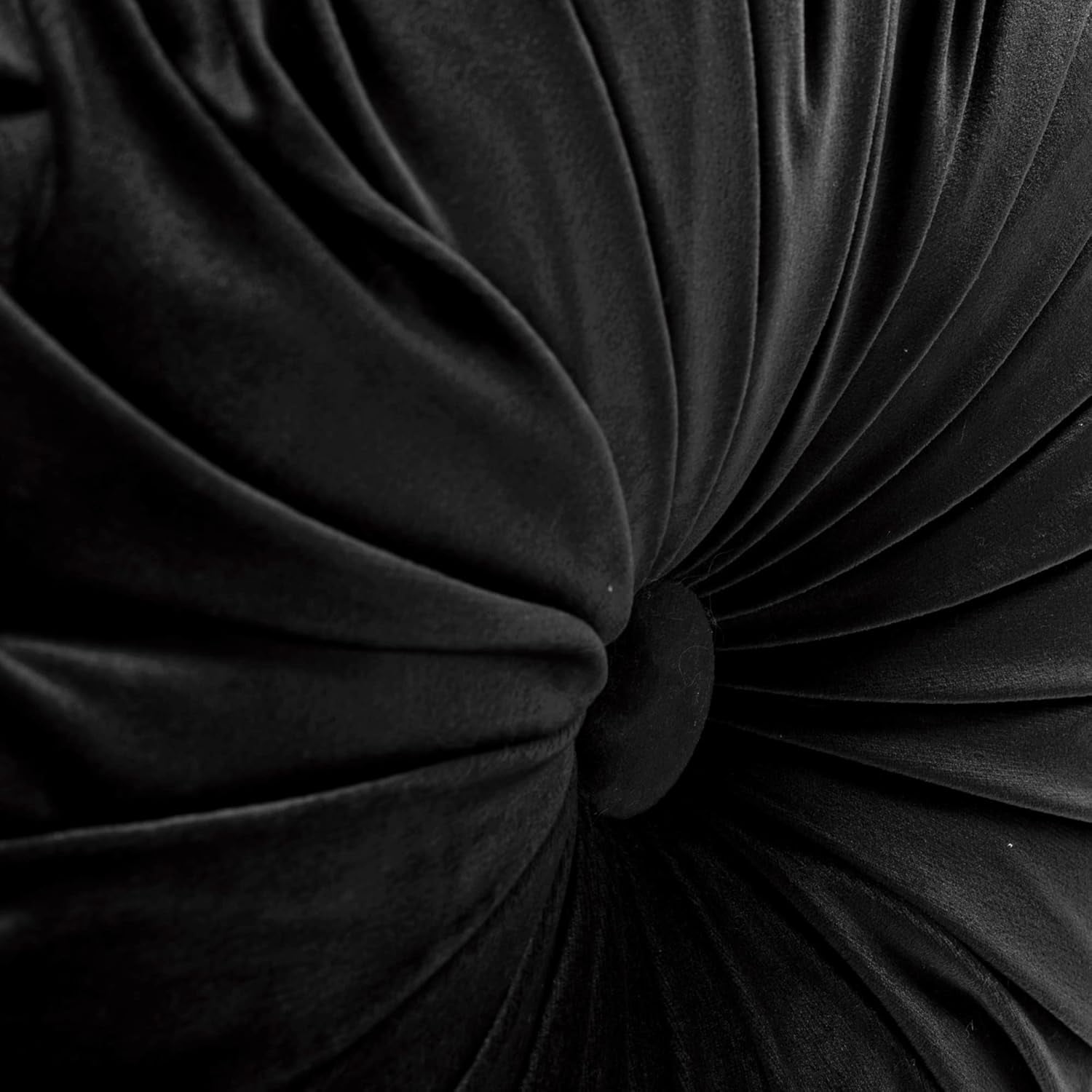 Round Pleated Soft Velvet Decorative Throw Pillow, 1 Count, 15" Diameter, Black - Plush Round Pillow, Seat Cushion, Decorative Pillows for Bed, Couch, Or Chair (Pack of 2)
