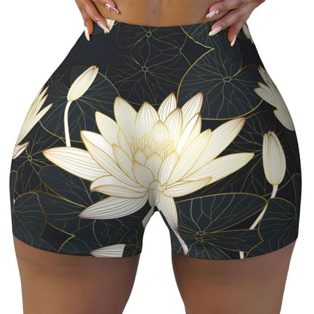 Workout Shorts Women  Golden Lotus Biker Shorts for Women Running Gym Spandex Shorts Tummy Control