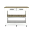 thumbnail image 5 of Dtwnek Kitchen Island with Wheels and 2 Drawers and Lower Open Shelf, White + Light Brown, 5 of 7
