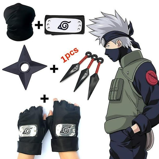 Anime Naruto Kakashi Cosplay Accessories Headband Mask Kunai