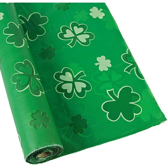 Fun Express St. Patrick's Day Shamrocks Disposable Tablecloth Roll (100 feet Long) Party Décor