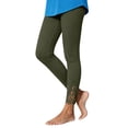 thumbnail image 2 of TtopsQueen Women Cropped Skinny Pants, Elastic High Waist Slim Fit Capri Trousers with Hollow Lace Scalloped Hem, Stretchy Daily Casual Bottoms with Pockets Army Green,L, 2 of 6