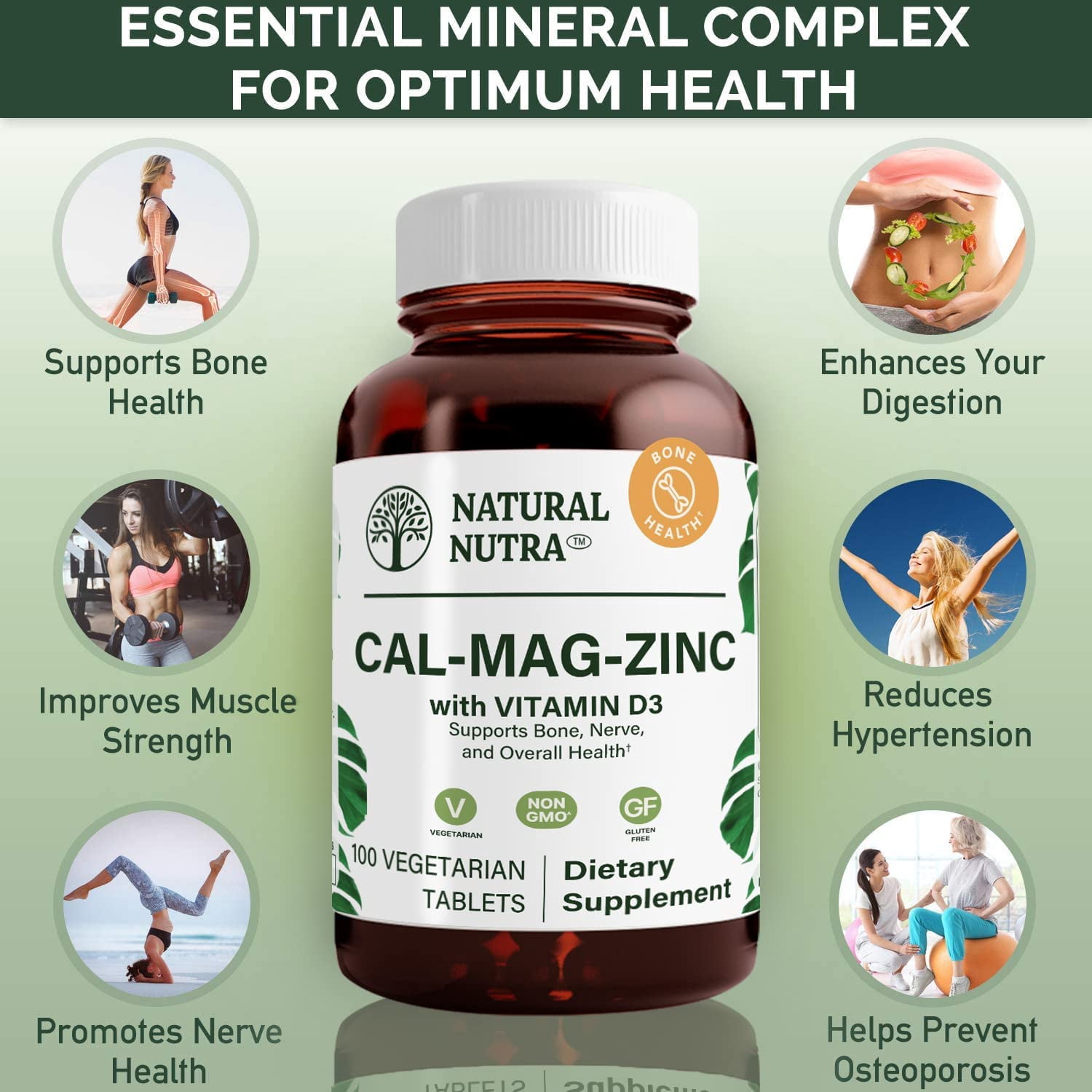 Natural Nutra Calcium Magnesium Zinc Supplement with Vitamin D3 for Bone Strength - 100 Count