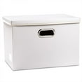 thumbnail image 1 of Caja de almacenamiento plegable con tapa, paquete de 3 unidades, contenedor organizador plegable de tela tipo cuero, cesta cubo con tapa para el hogar, recámara, clóset, oficina, guardería, 1 of 2