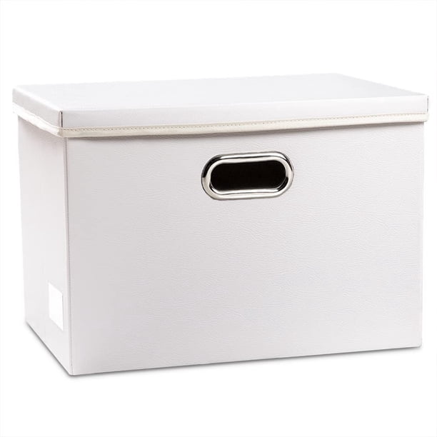 Caja de almacenamiento plegable con tapa, paquete de 3 unidades, contenedor organizador plegable de tela tipo cuero, cesta cubo con tapa para el hogar, recámara, clóset, oficina, guardería