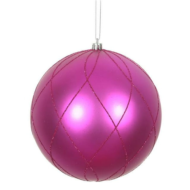 4 in. Fuchsia Matt Glitter Swirl Ornament Ball - 4 per Box