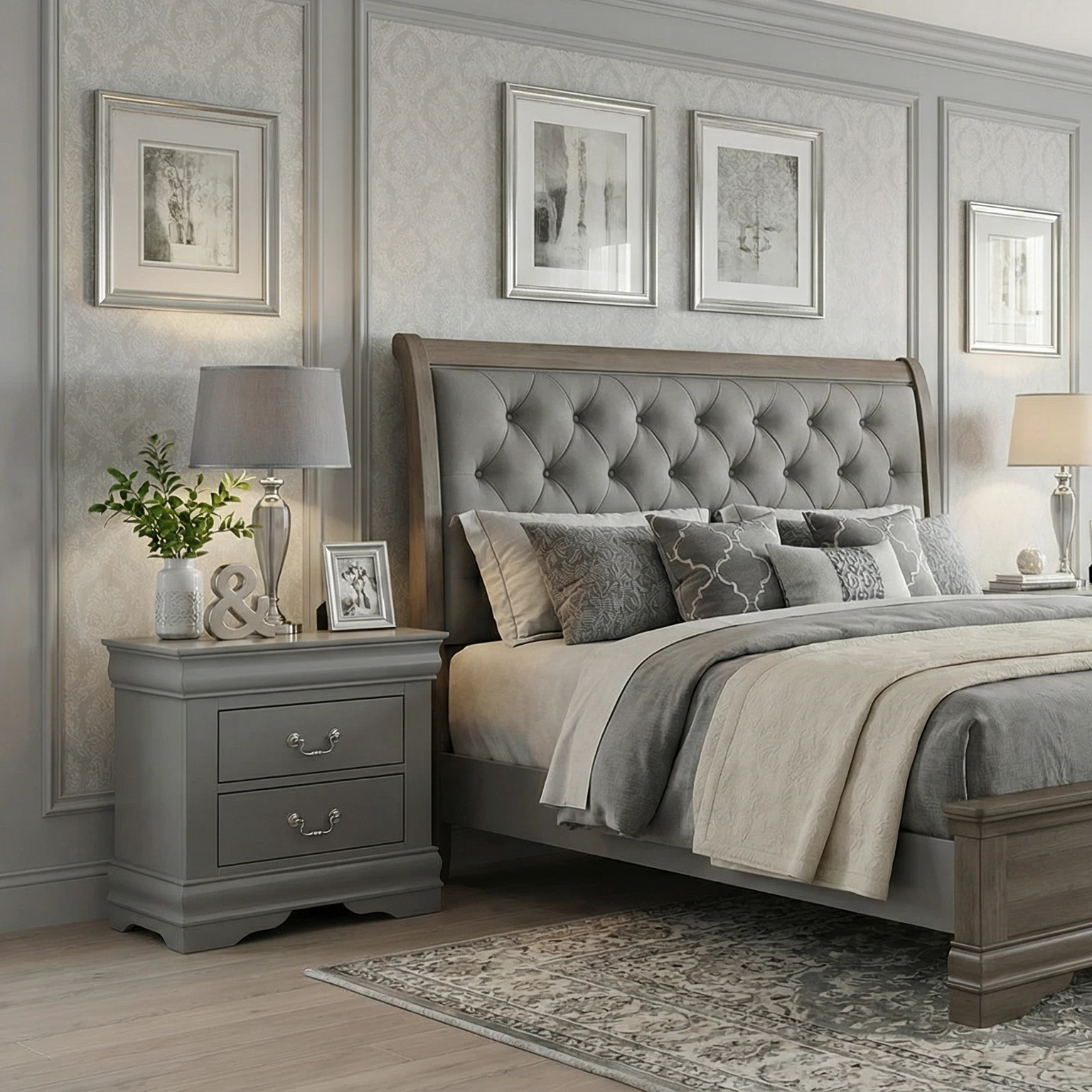Fully Assembled Nightstand with 2 Drawers Solid Wood End Table Traditional Style Bedroom Funiture 1PC