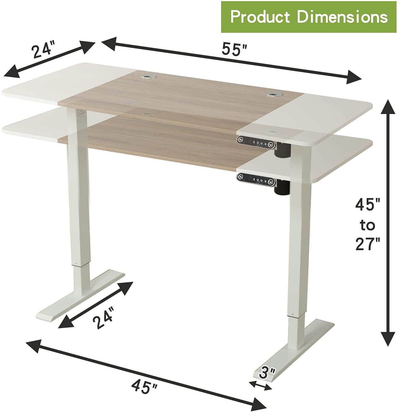 MXTARK Electric Height Adjustable Standing Desk, Stand Up Desk Workstation, Splice Board Home Office Computer Standing Table Ergonomic Desk, White Finish 55"