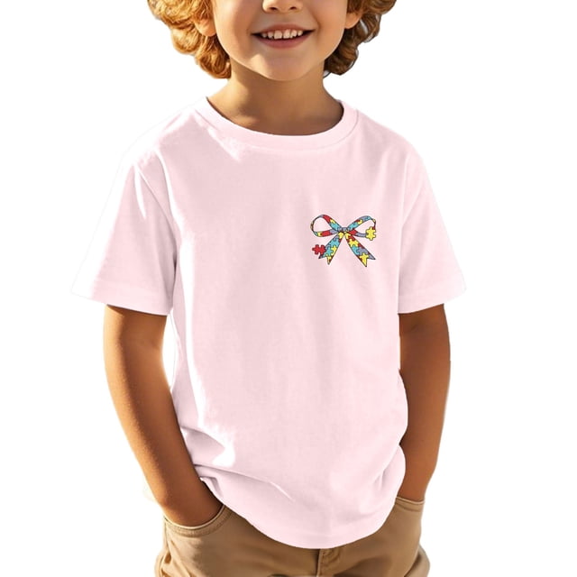 T-shirt Garçon Col Rond Chemise Habillée Garçon Manches Courtes Hauts d'Été Fille 5-6 Ans Chemises Fille