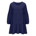 thumbnail image 4 of CFLVAEK Tiered Smocked Mini Dresses for Plus Size Women Solid Color Long Sleeve Dress Casual V Neck Beach Dresses Navy XXXL, 4 of 6