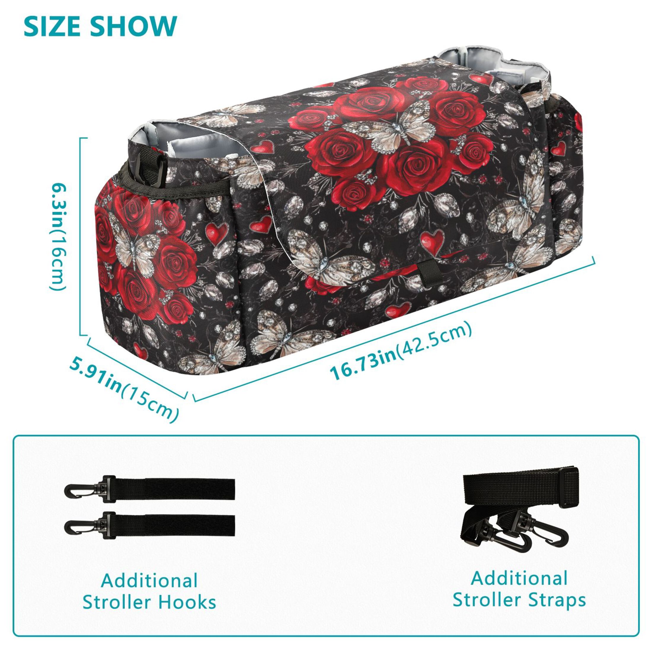 DIXRUYEE Stroller Organizer Heartfelt Blooms Printed