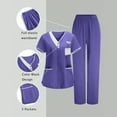 thumbnail image 2 of Kbndieu Scrubs for Women Set - Solid Color V-Neck Scrub Top & Elastic Jogger Pant Sets for Women, 2 of 9