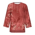 thumbnail image 4 of Patlollav 3/4 Sleeve Shirt for Women's Fashion Printed T-Shirt Mid-Length 3/4 Sleeves Blouse Round Neck Casual Tops, 4 of 6