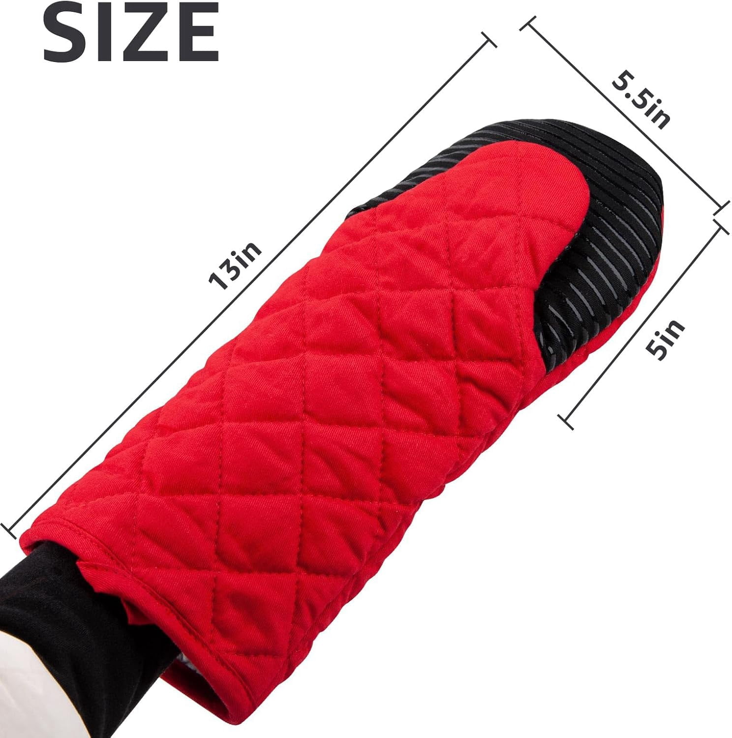 Puppet Oven Mitts Red Cotton Silicone Non-Slip Long Sleeve Arm Soft, Heat Resistant Hand Safe Microwave Kitchen Cooking Baking