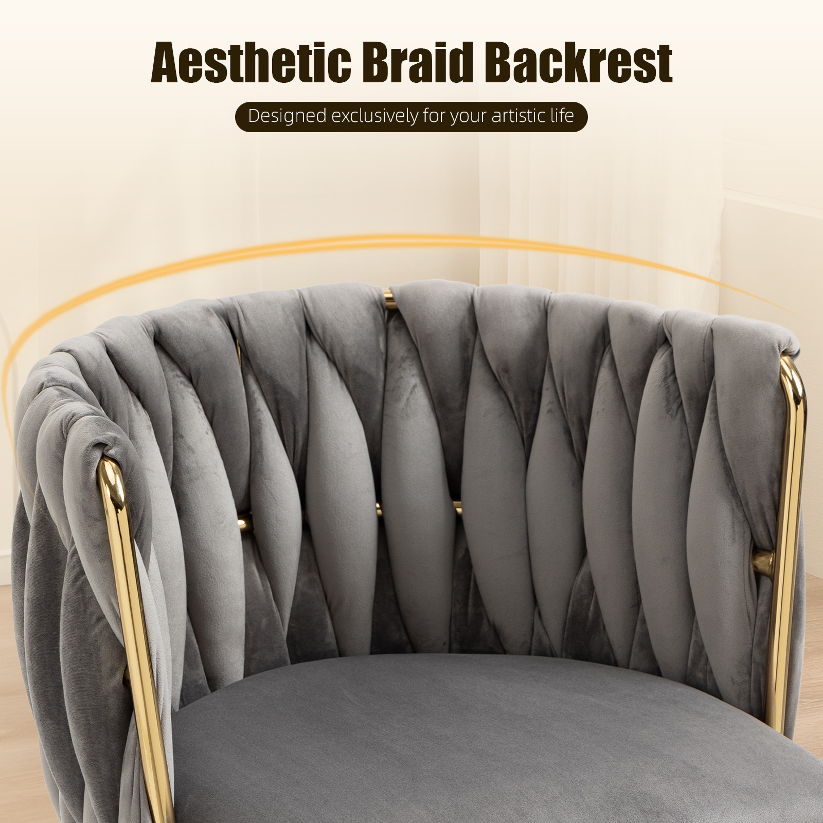 MOONMISS Velvet Upholstered Tufted Wood Frame Side Dining Chair with Golden Legs（set of 2）-Gray