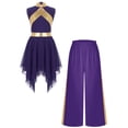 thumbnail image 6 of iiniim Girls Metallic Sleeveless Irregular Liturgical Praise Dance Dress with Wide Leg Pants Set Worship Dancewear Purple 6, 6 of 7