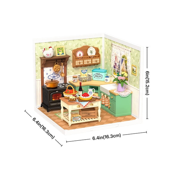 ROBOTIME Farmhouse Kitchen Super Creator DIY Miniature House Kit,Dollhouse Building Sets for Bookshelf Decor,Tiny Home Craft Kits for Adults,Gifts for Kids Teens Adults