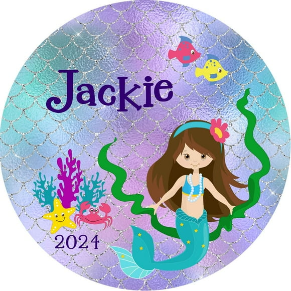 Ornement de Noël Sirène Cadeau Brune Queue de Sirène avec Poisson Étoile de Mer Crabe et Corail Personnalisé avec Nom Personnalisé