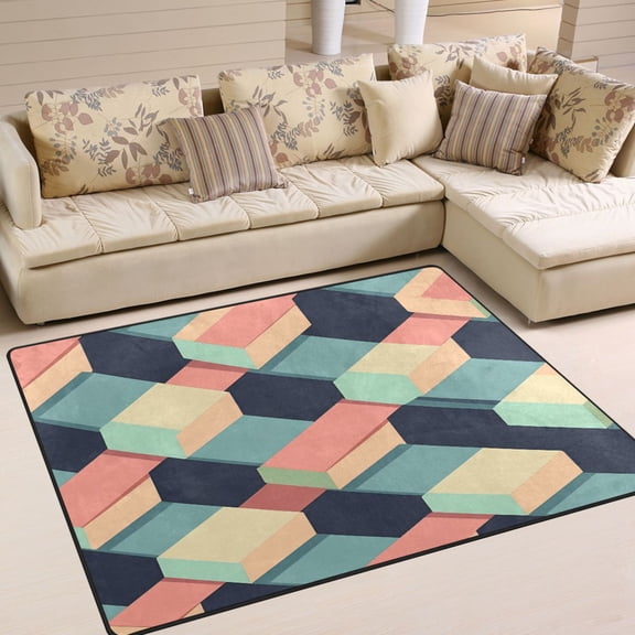 Yayeee Area Rugs for Living Room 5.2'x4' Non Slip Washable Bedroom Floor Carpet, Pink Cubes