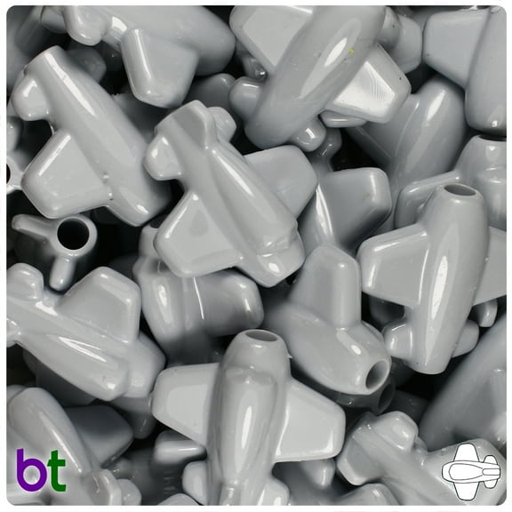 BeadTin Grey Opaque 25mm Airplane Pony Beads (24pcs)