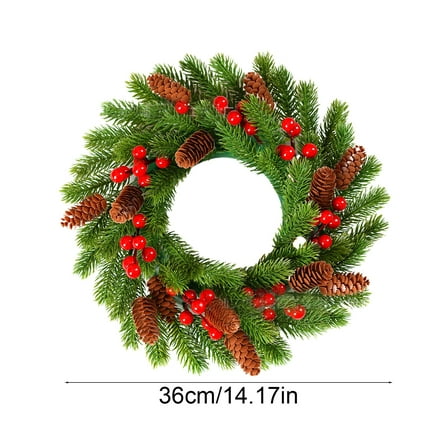 Kumdkd Artificial Christmas Wreath with Red Berries - 36cm Front Door Decor for Winter & Holiday Decorations