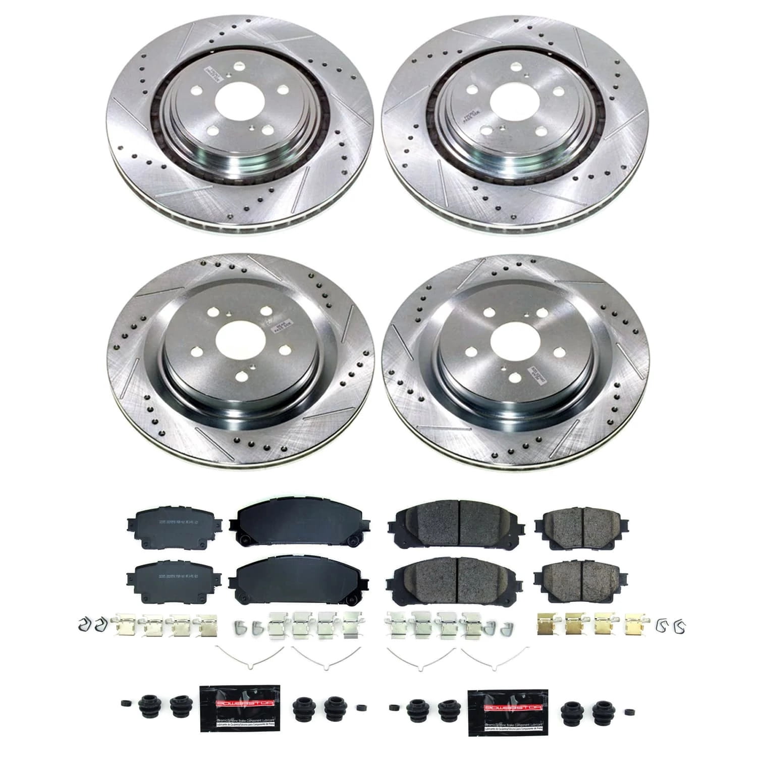 PowerStop Front and Rear Z23 Evolution Sport Brake Pad and Rotor Kit with Red Powder Coated Calipers Fits: NISSAN Select Models KC7033