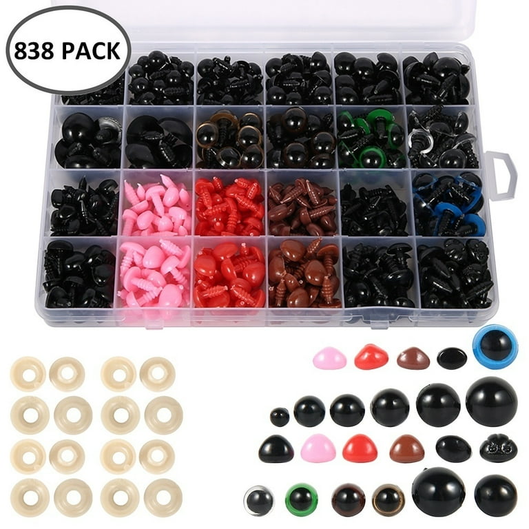 838PCS Colorful Plastic Safety Eyes and Noses with Washers, Craft