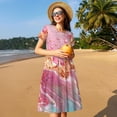 thumbnail image 4 of Naloa Abstract Pink Gold Splash Print Womens Summer A-Line Dress with Pockets,Short Sleeve Dresses,Flowy Beach Swing Dress for Vacation Travel, 4 of 6