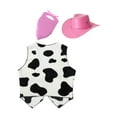 thumbnail image 4 of iiniim Kids Cowboy Cowgirls Roleplay Outfits Cow Print Vest Waistcoat Tops with Bandana Hats Set Pink 2T, 4 of 6