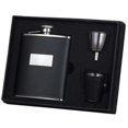 thumbnail image 1 of Ontario Black Leather 6 oz Deluxe Flask Gift Set with 3 Shot Cups, 1 of 1