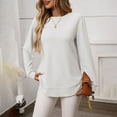 thumbnail image 6 of Holzkary Women's Crew Neck Long Sleeve Shirts Waffle Knit Loose Tops Basic Tees 2025 Casual Comfy Fall Outfits Clothes Side Split Basic Loose Tops 2025 Crew Neck Tops A Little Run Big White Xxl, 6 of 8