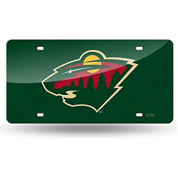 Minnesota Hockey Wild Green Mirror Look Acrylic License Plate Laser Tag