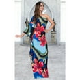 thumbnail image 2 of KOH KOH Long Sexy One Shoulder Flower Print Hawaiian Summer Spring Cocktail Party Full Length Tall Flowy Sundress Maxi Dress Gown For Women Blue & Multi Color XXXX-Large US 26-28 NT169_A002, 2 of 6