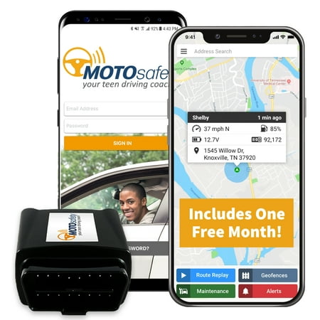 MOTOsafety GPS Car Tracking Locator for Real-Time Teen Driving Coach with Month of Service, OBD Version, No