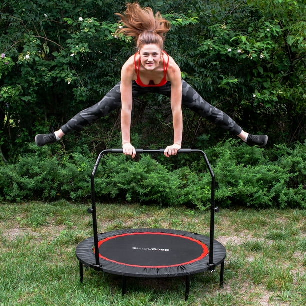 Deco Home 48 inch Indoor Outdoor Fitness Trampoline Folding Mini Rebounder with Adjustable Handle Bar Durable Steel Construction