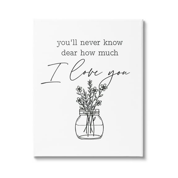 Stupell Industries I Love You Simple Daisy Botanical Outline Bouquet Graphic Art Gallery Wrapped Canvas Print Wall Art, Design by Lettered and Lined