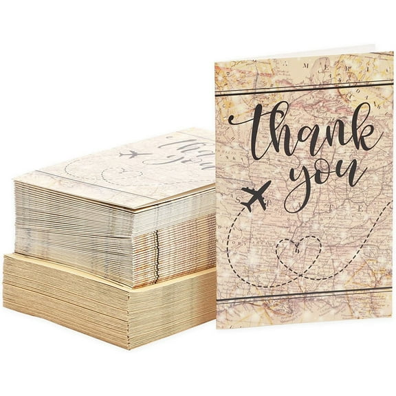 Pipilo Press Travel Thank You Cards - 48 Pack, 4 x 6 In, Brown - Thank You Cards with Envelopes for Vintage Aviation Decor for Travel Agents