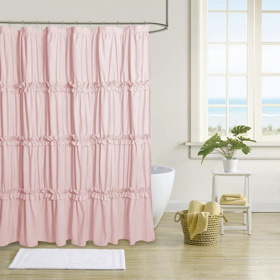 Shower Curtain Peach Pink 72"W x 72"L (Pack of 1) Farmhouse Ruffle Bathroom Decor