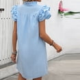 thumbnail image 4 of Women Dresses Women's Solid Color V-neck Short Sleeved Fashionable Loose Dress Summer Dresses for Women 2025 Blue S, 4 of 6