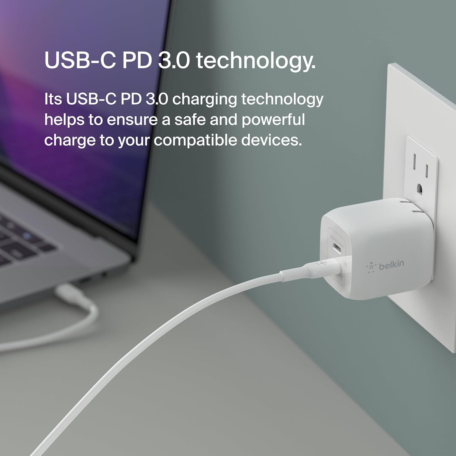 Belkin BoostCharge Pro 45W Dual Port GaN Wall Charger, Multi-Port 2X USB-C PD 3.0 Fast Charging for MacBook, iPhone, iPad, Galaxy, Google Pixel, Nintendo Switch 2 & More + C to C Cable - White