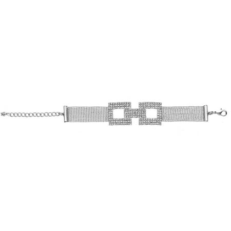 X & O Handset Austrian Crystal Rhodium-Plated Buckle Bracelet