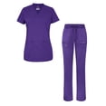 thumbnail image 1 of Adar Scrub Set for Women - Curved V-Neck Scrub Top & Tapered Drawstring Scrub Pants - 4402 - Grape - M, 1 of 7
