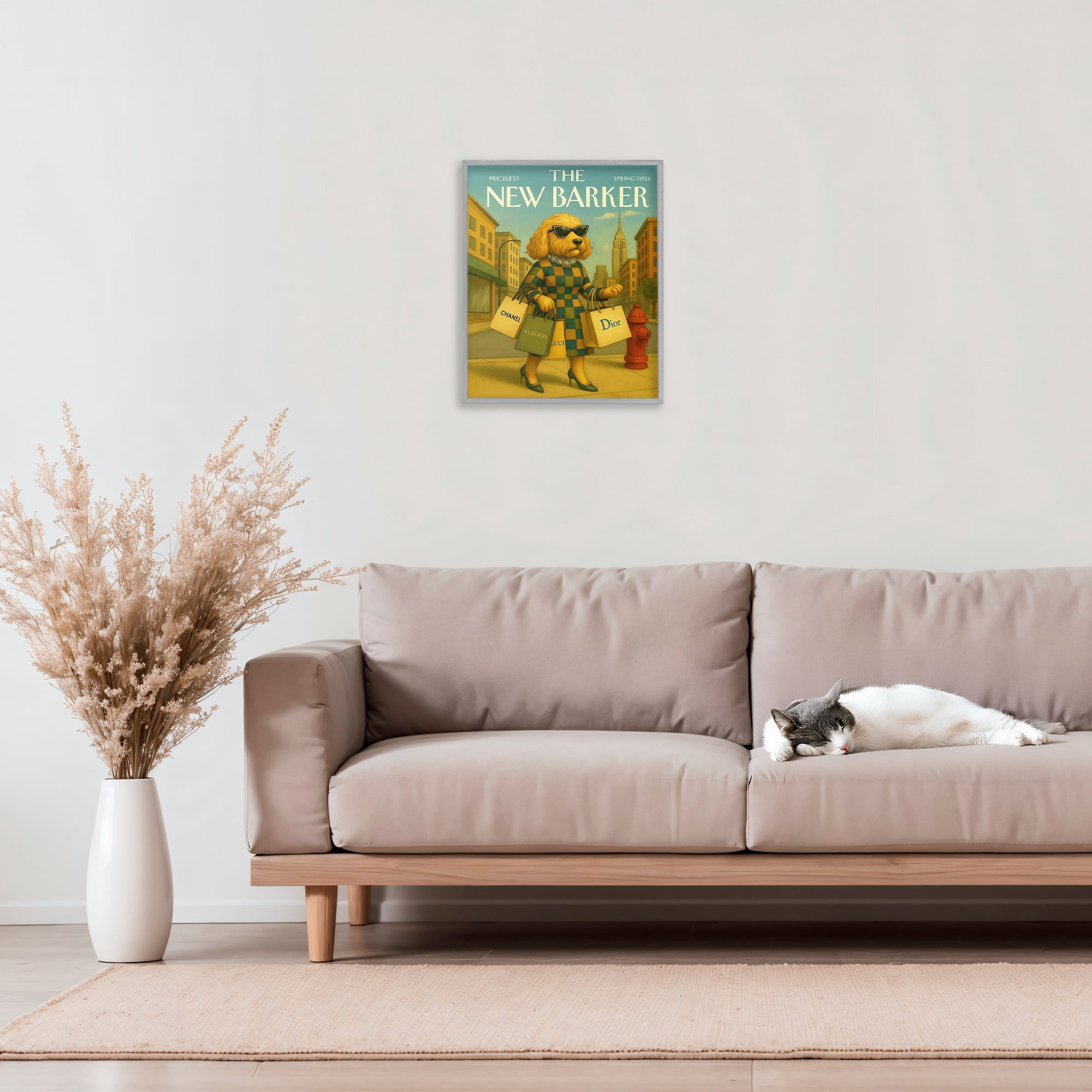 Stupell Industries New Barker Dog Magazine Gray Framed Giclee Art, design by Grotto Studios