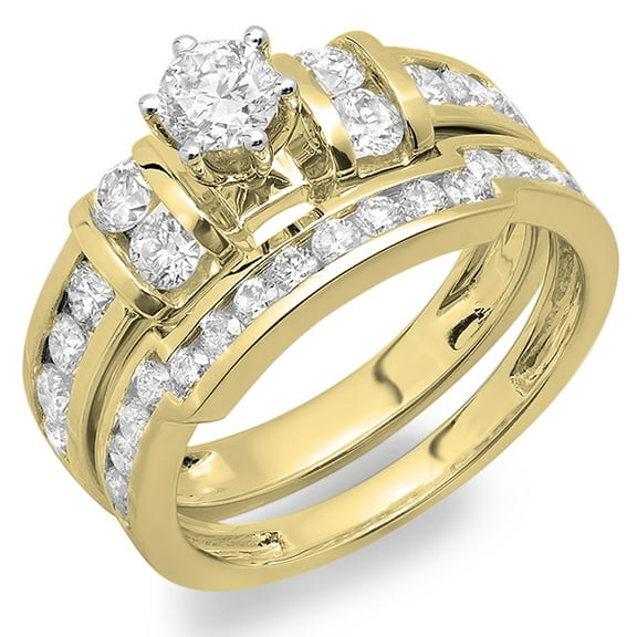 Dazzlingrock Collection 1.90 Carat (ctw) 10K Round White Diamond Ladies Bridal Engagement Ring Set, Yellow Gold, Size 5.5