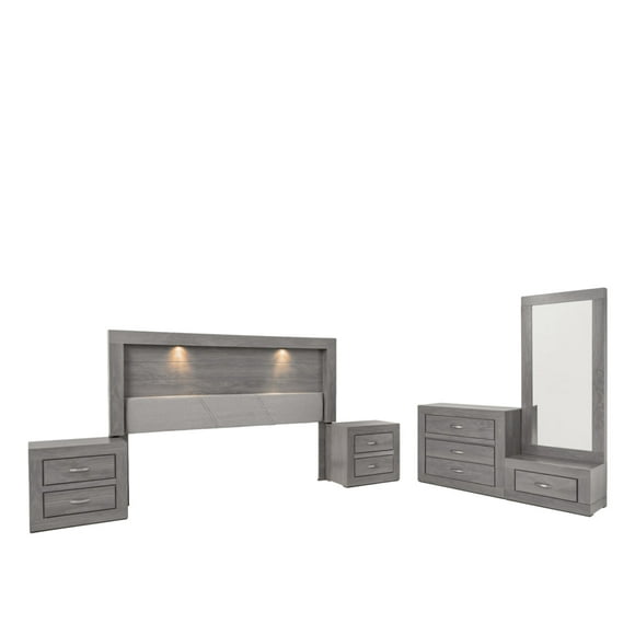 Recamara Kessa Muebles Valentina King Size 5 piezas Gris