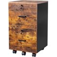 thumbnail image 2 of XPOPR 2-Drawer Small Rolling File Cabinet with Lock, Wood Filing Cabinet for Hanging Letter Size Filings with Tabs, Mobile Under Desk File Cabinets for Home Office, Rustic Brown & Black, 2 of 12