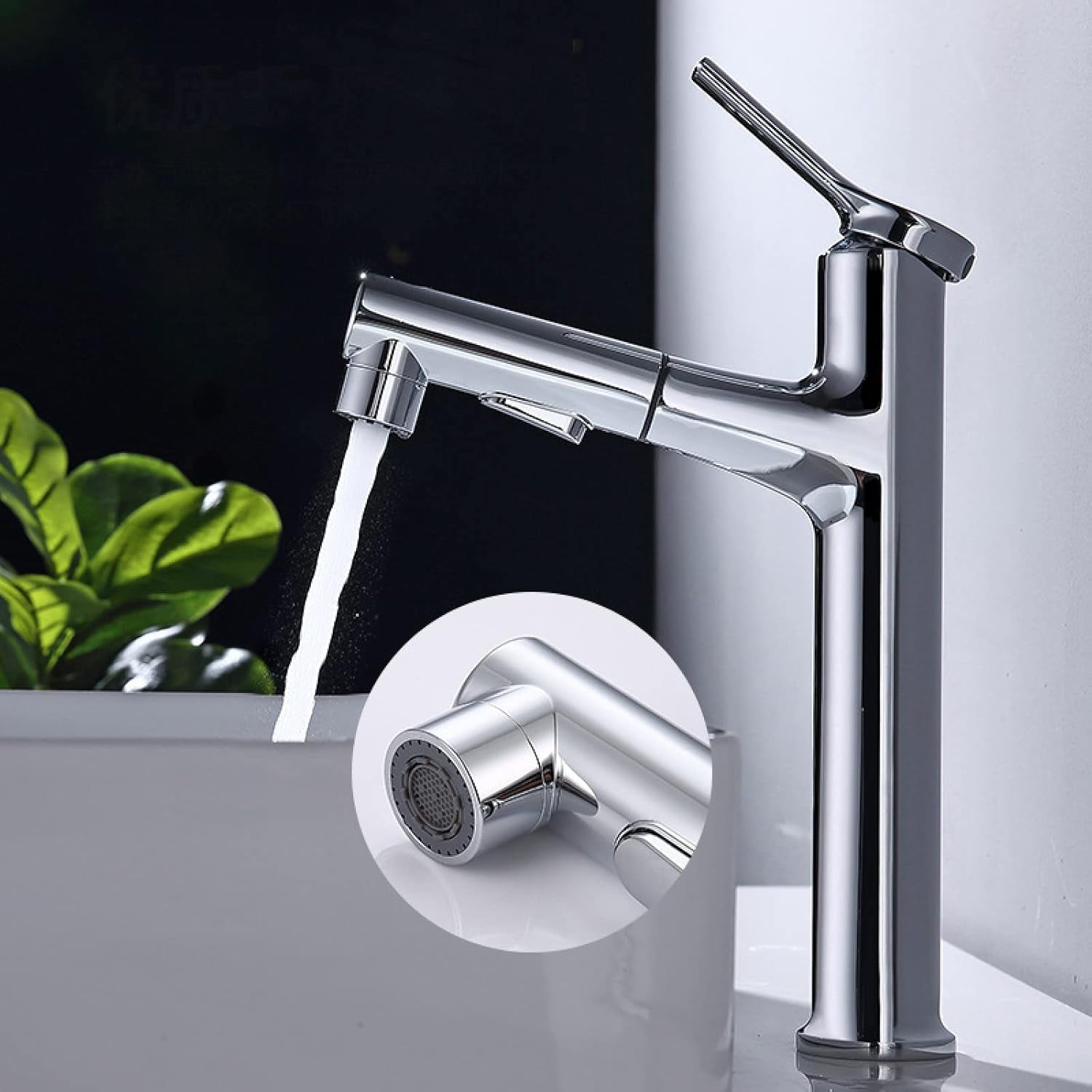 Pull Out Bathroom Faucet, Bathroom Sink Faucet with Sprayer Single Hole, Bathroom Basin Faucet for Hot and Cold Water, Bathroom Sink Faucet Single Handle Chrome,High