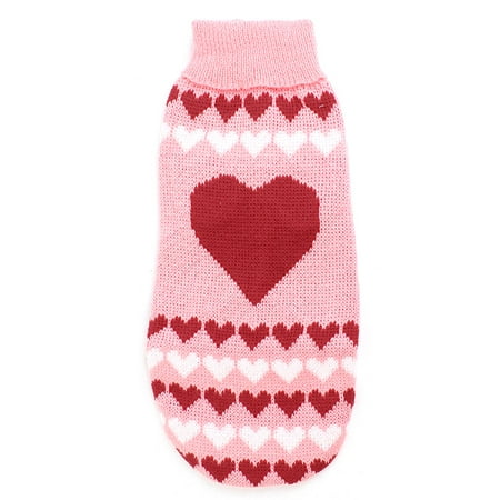 Pet Chihuahua - Unique Bargains Ribbed Hem Heart Print Pet Dog Chihuahua Knitwear Sweater Pink Red Size S