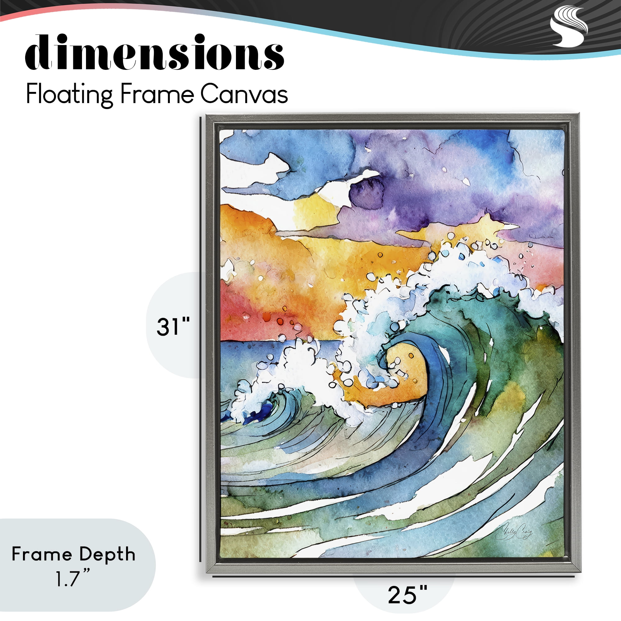 Stupell Industries Vibrant Sunrise Surf Gray Framed Floater Canvas Wall Art, design by Shelly Craig